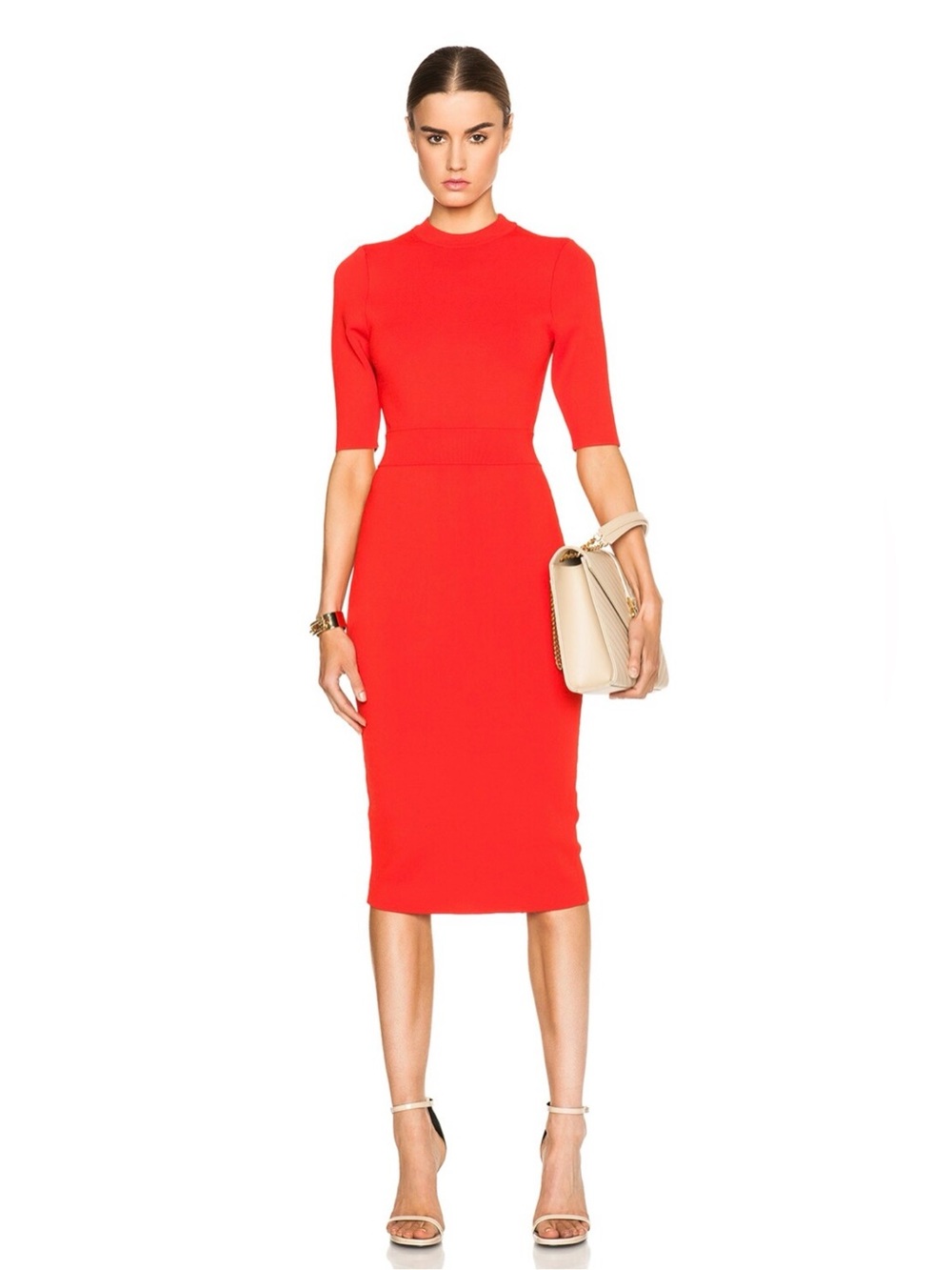 ALC Red Off-the-Shoulder Bodycon Midi Dress